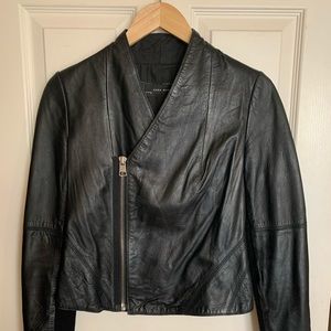 Zara Side Zip Black Leather Jacket - Size S